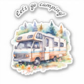 Laten we gaan kamperen Retro Camper Sticker (Voorkant)