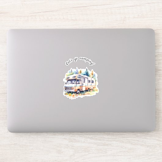 Laten we gaan kamperen Retro Camper Sticker (Computer)