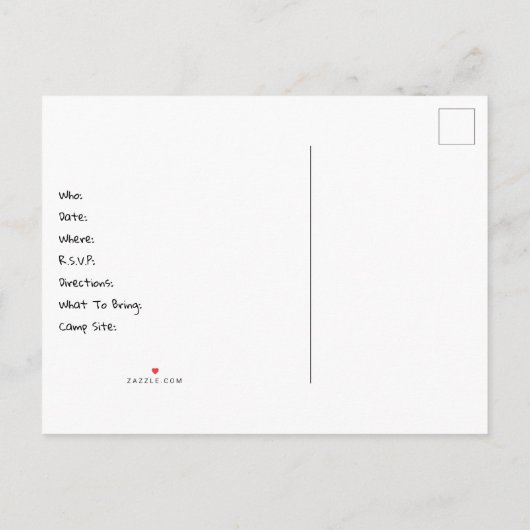 Laten we gaan kamperen, retro reizen monochroom uitnodiging briefkaart (Achterkant)