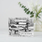 Laten we gaan kamperen, retro reizen monochroom uitnodiging briefkaart (Staand voorkant)