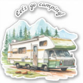 Laten we gaan kamperen Retro RV Camper Sticker (Voorkant)