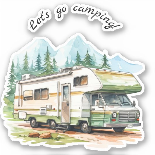 Laten we gaan kamperen Retro RV Camper Sticker (Voorkant)
