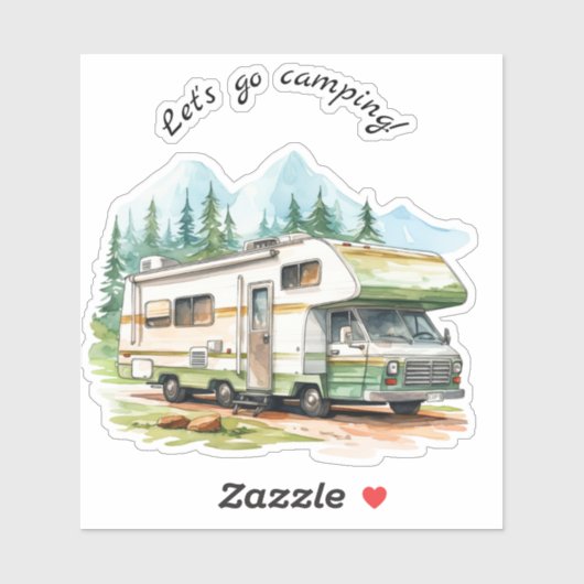 Laten we gaan kamperen Retro RV Camper Sticker (Vel)