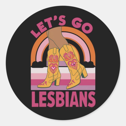 Laten we gaan lesbiennes LGBTQ Pride Maand Cowgirl Ronde Sticker (Voorkant)