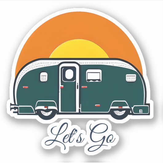 Laten we gaan! Leuke vintage camper RV Sticker (Voorkant)