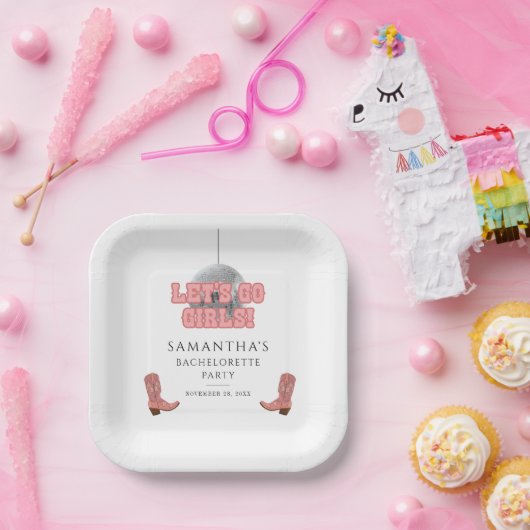 Laten we gaan Meiden Disco Cowgirl vrijgezellenfee Papieren Bordje (Feest)