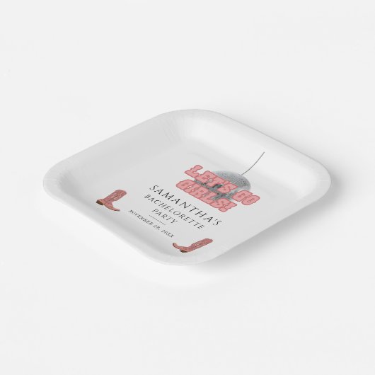 Laten we gaan Meiden Disco Cowgirl vrijgezellenfee Papieren Bordje (Gebogen)