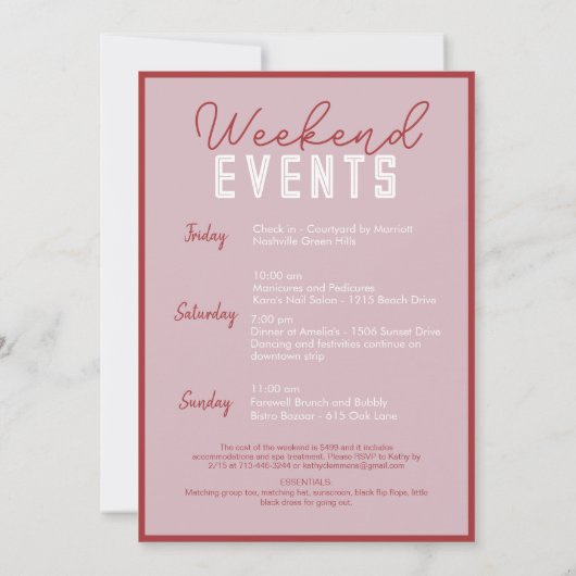 Laten we gaan Meiden Modern Roze en Rood Bachelore Kaart (Achterkant)