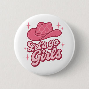 Laten we gaan Meiden Roze Cowboyhoed Ronde Button 5,7 Cm