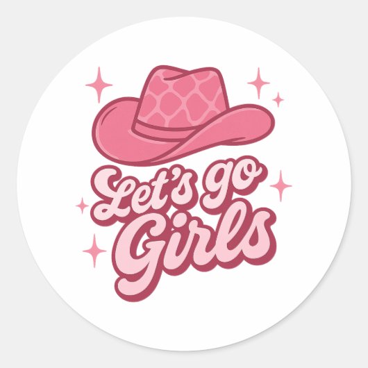 Laten we gaan Meiden Roze Cowboyhoed Ronde Sticker (Voorkant)