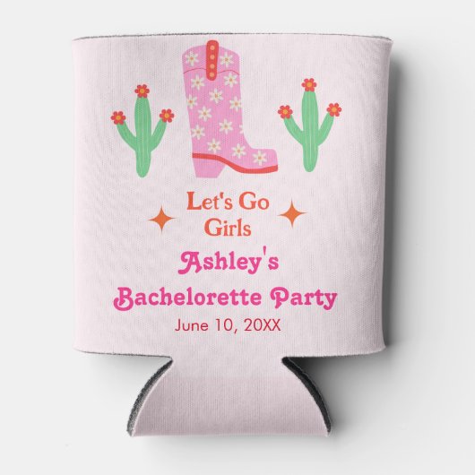 Laten we gaan Meiden Roze Cowgirl vrijgezellenfees Blikjeskoeler (Voorkant)