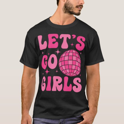 Laten we gaan Meisjes Bruid Squad Groovy Disco Bac T-shirt (Voorkant)