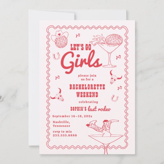 Laten we gaan Meisjes Cowgirl Rode Bachelorette Kaart (Voorkant)