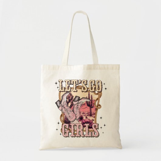 Laten we gaan Meisjes Cowgirl Western Retro Party Tote Bag (Voorkant)