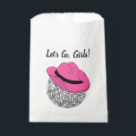 Laten we gaan meisjes Disco Cowgirl Bachelorette p Bedankzakje<br><div class="desc">Bedroeg bruiden om bij deze disco cowgirl te zijn,  de bachelorette party paper...  bevoordeelt tassen. Ze vertonen een leuke illustratie van een disco bal met een roze cowgirl pet. De zin "Laten we gaan,  meisjes!" hierboven kan gepersonaliseerd worden met je eigen bericht.</div>