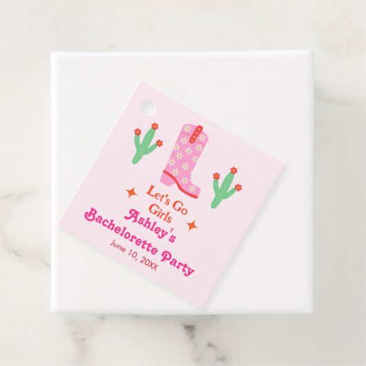 Laten we gaan meisjes roze cowgirl vrijgezellenfee bedankjes labels (In situ)