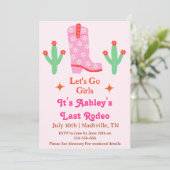 Laten we gaan meisjes roze cowgirl vrijgezellenfee kaart (Staand voorkant)