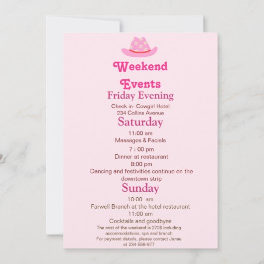 Laten we gaan meisjes roze cowgirl vrijgezellenfee kaart (Achterkant)