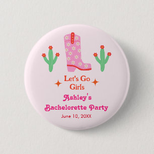 Laten we gaan meisjes roze cowgirl vrijgezellenfee ronde button 5,7 cm