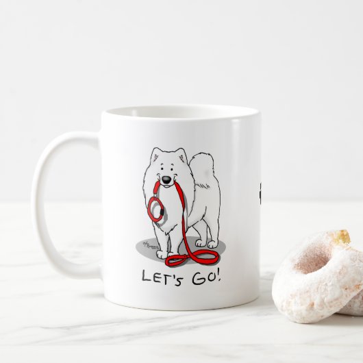 Laten we gaan! Samoyed w red leash Funny Koffiemok (Met donut)