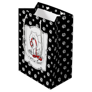 Laten we gaan! Samoyed w red leash Funny Medium Cadeauzakje