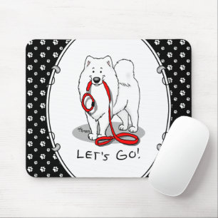 Laten we gaan! Samoyed w red leash Funny Muismat