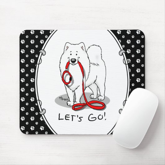 Laten we gaan! Samoyed w red leash Funny Muismat (Met muis)