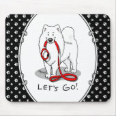 Laten we gaan! Samoyed w red leash Funny Muismat (Voorkant)