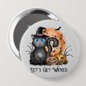 Laten we gaan schoppen | Zwarte heekkat Ronde Button 4,0 Cm (Voorkant /achterkant)