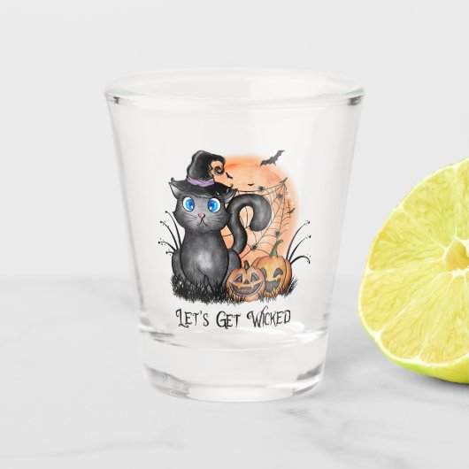 Laten we gaan schoppen | Zwarte heekkat Shot Glas (Voorkant)