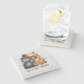 Laten we gaan schoppen | Zwarte heekkat Stenen Onderzetter (Zijkant)