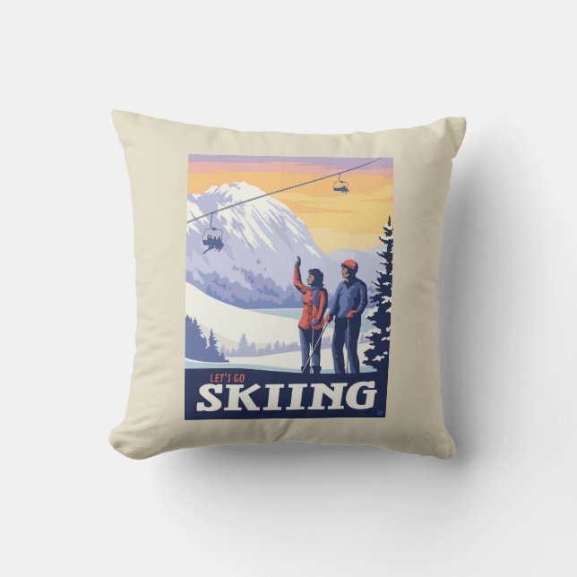Laten we gaan skiën  Print Kussen (Voorkant)