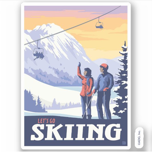 Laten we gaan skiën  Print Sticker (Voorkant)