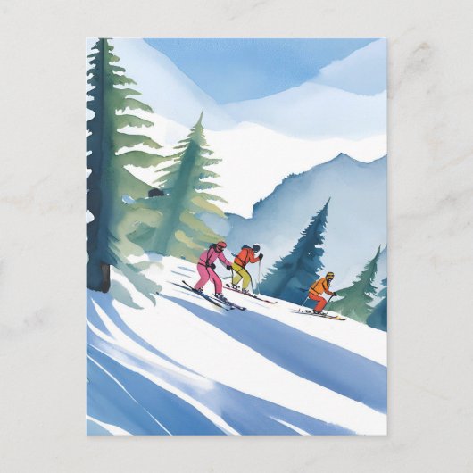 Laten we gaan skiën | Waterverf in de winter Briefkaart (Voorkant)