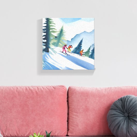Laten we gaan skiën | Waterverf in de winter Canvas Afdruk (Insitu (Woonkamer))