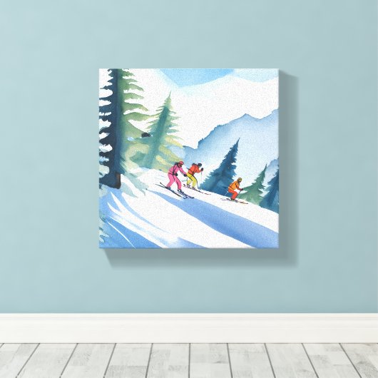 Laten we gaan skiën | Waterverf in de winter Canvas Afdruk (Insitu (Houten vloer))