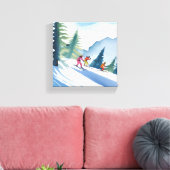 Laten we gaan skiën | Waterverf in de winter Canvas Afdruk (Insitu (Woonkamer))