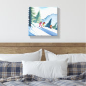 Laten we gaan skiën | Waterverf in de winter Canvas Afdruk (Insitu (Slaapkamer))