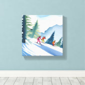 Laten we gaan skiën | Waterverf in de winter Canvas Afdruk (Insitu (Houten vloer))