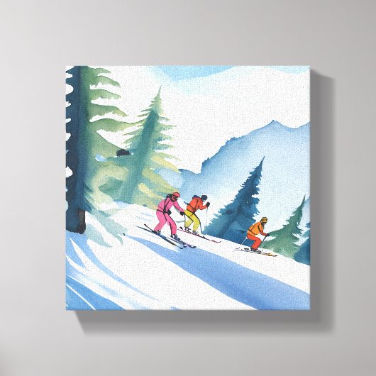 Laten we gaan skiën | Waterverf in de winter Canvas Afdruk (Voorkant)