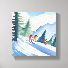 Laten we gaan skiën | Winter Watercolor Canvas Afdruk