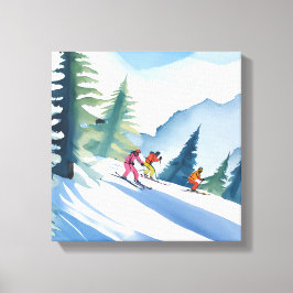 Laten we gaan skiën | Winter Watercolor Canvas Afdruk