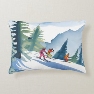 Laten we gaan skiën   Winter Watercolor Schilderij Accent Kussen