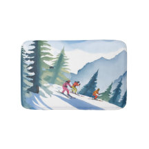 Laten we gaan skiën | Winter Watercolor Schilderij