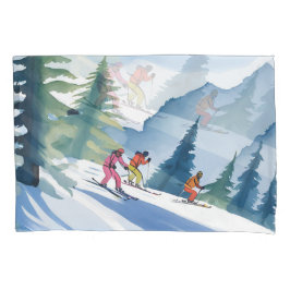 Laten we gaan skiën | Winter Watercolor Schilderij Kussensloop