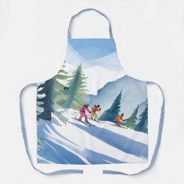 Laten we gaan skiën | Winter Watercolor Schilderij Schort