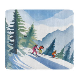 Laten we gaan skiën | Winter watercolor schilderij Snijplank