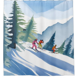 Laten we gaan skiën | Winter watercolor schilderin Douchegordijn