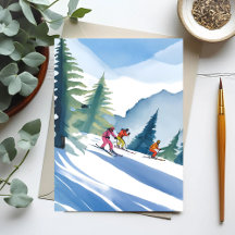 Laten we gaan skiën | Winter Waterverf