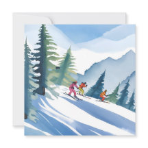 Laten we gaan skiën | Winter Waterverf Kaart